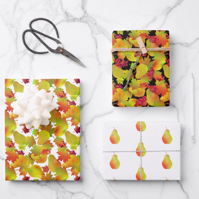 Fall Leaves and Fruit Wrapping Paper (Front)