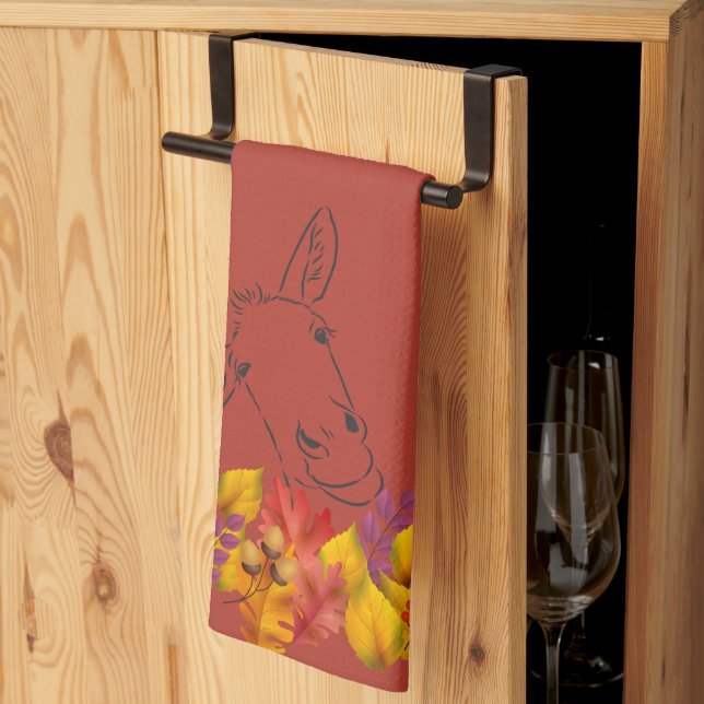 Fall Leaves and Ink Donkey  Kitchen Towel (Thirds Fold)
