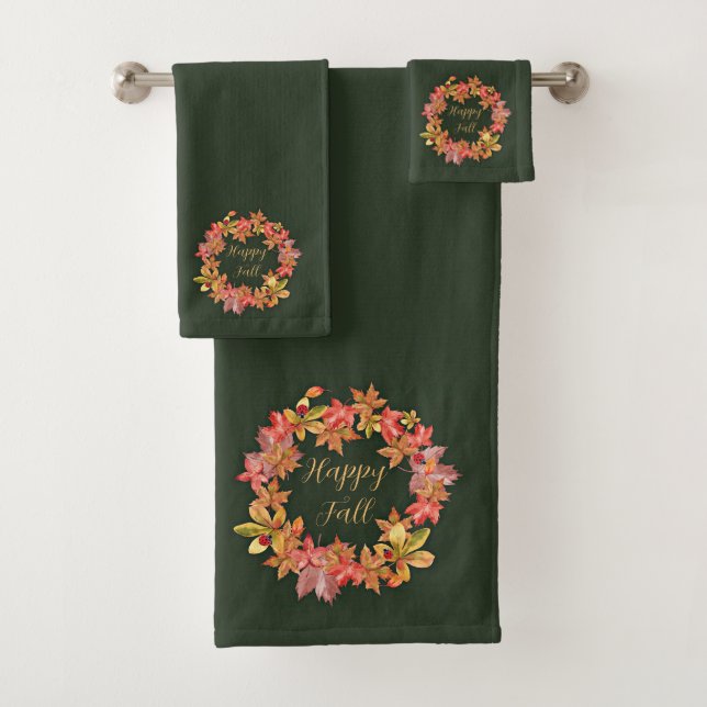 Fall leaves and ladybugs with customizable text  bath towel set (Insitu)