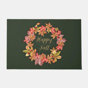 Fall leaves and ladybugs with customizable text doormat