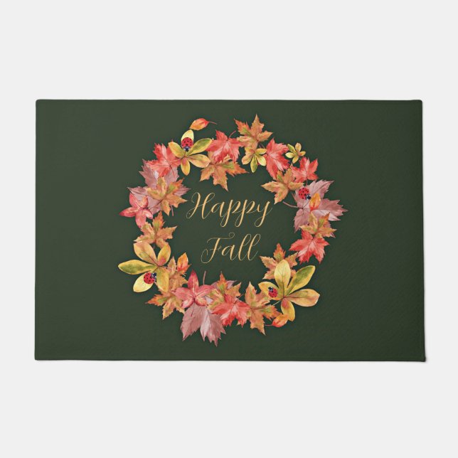Fall leaves and ladybugs with customizable text  doormat (Front)