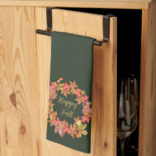 Fall leaves and ladybugs with customizable text kitchen towel