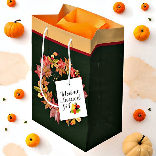 Fall leaves and ladybugs with customizable text  medium gift bag (Creator Uploaded)