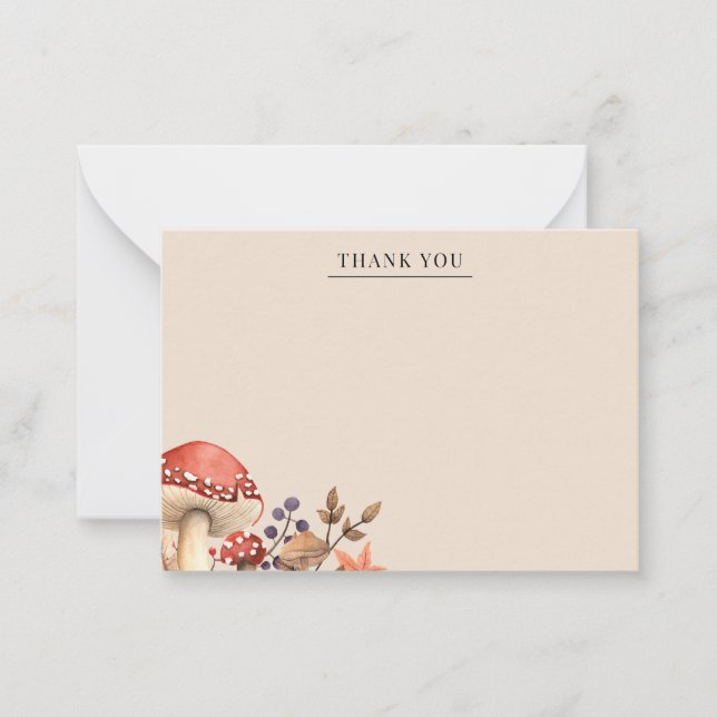 Fall Leaves and Mushrooms Thank You Card (Front)