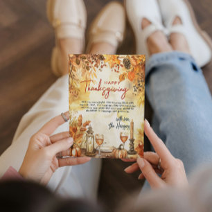 Fall Leaves and Pumpkins Thanksgiving Holiday Card