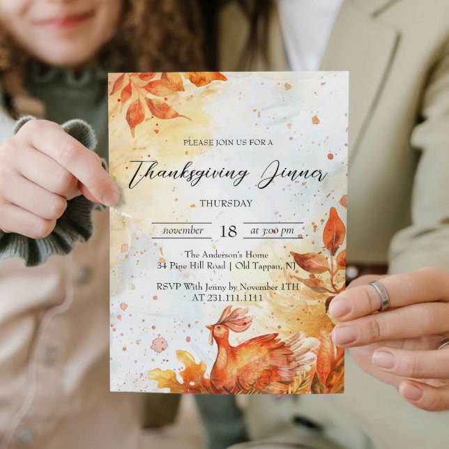 Fall Leaves and Turkey Red and Yellow Thanksgiving Invitation (Creator Uploaded)