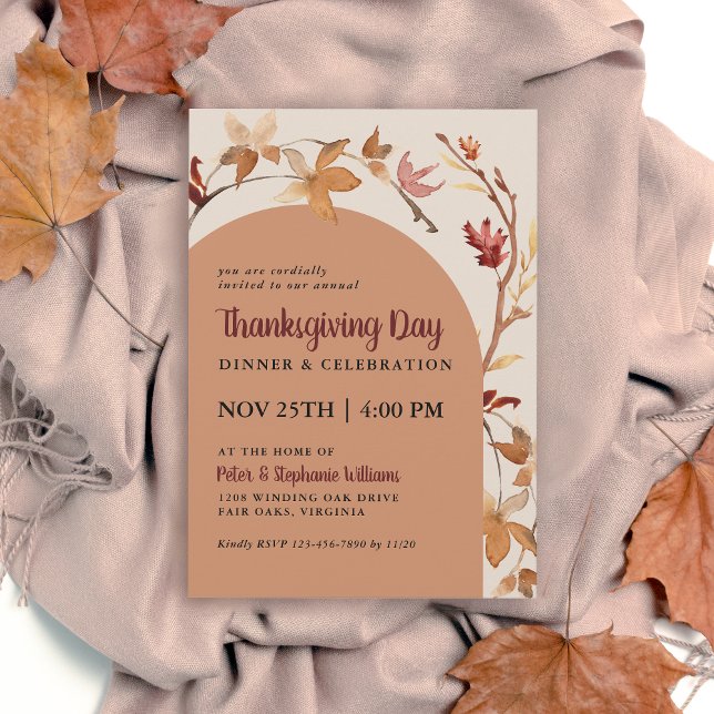 Fall Leaves Arch Thanksgiving Dinner Celebration Invitation (Available in printed and instant download formats for your convenience.
)