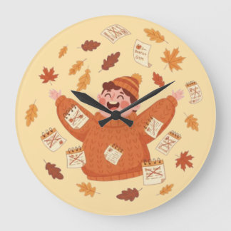 Fall Leaves Art | Playful Autumn Design Large Clock