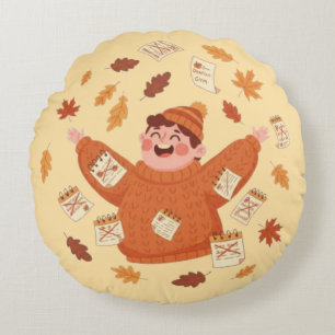 Fall Leaves Art Playful Autumn Design Round Pillow