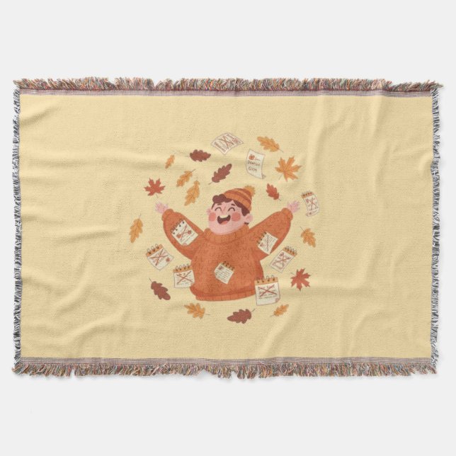 Fall Leaves Art | Playful Autumn Design Throw Blanket (Front)