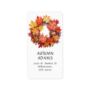 FALL LEAVES AUTUMN COLORS WREATH LABEL