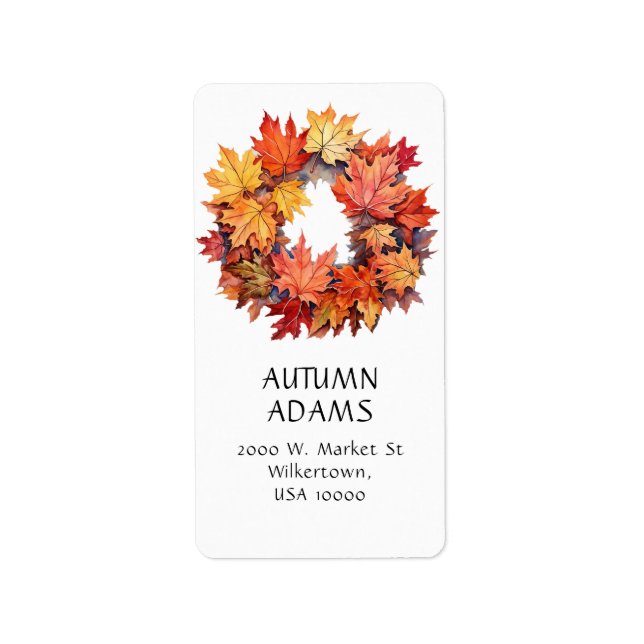 FALL LEAVES  AUTUMN COLORS WREATH LABEL (Front)