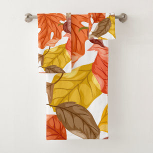 Fall Leaves Autumn Colourful Seasonal Botanical  Bath Towel Set