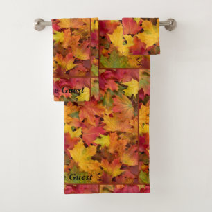 Fall Leaves Autumn Colours Guest Personalize Bath Towel Set