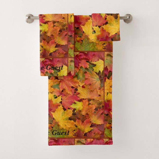 Fall Leaves Autumn Colours Guest Personalize Bath Towel Set (Insitu)