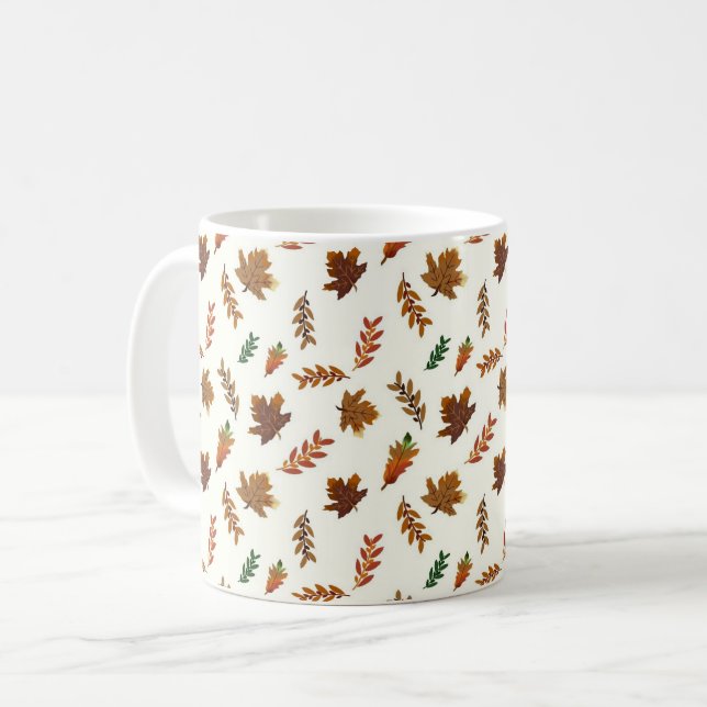Fall Leaves, Autumn Print Coffee Mug (Front Left)