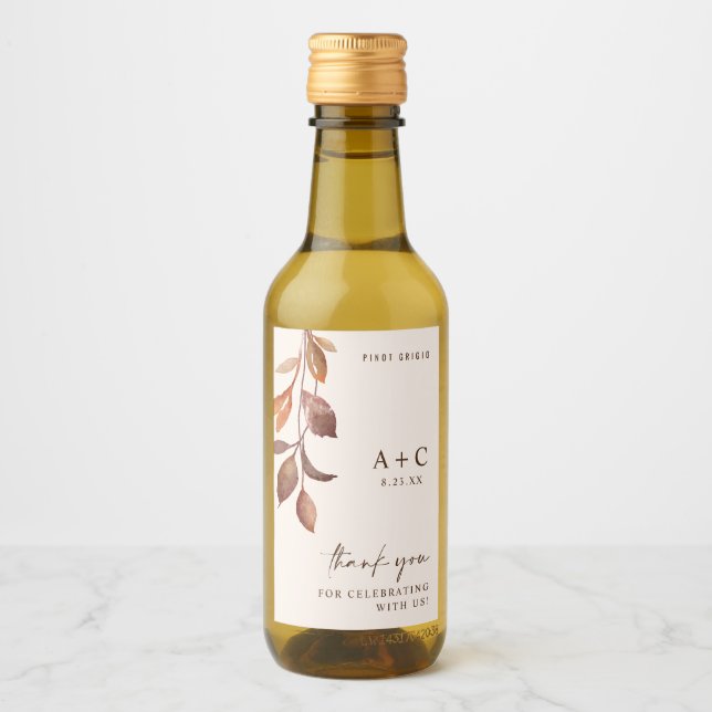 Fall Leaves Autumn Wedding Bridal Shower  Wine Label (Front)