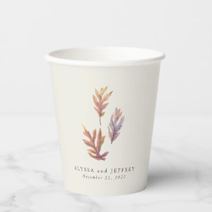 Fall leaves autumn wedding personalized plum paper cups