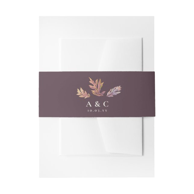 Fall leaves autumn wedding plum initials invitation belly band (Front Example)