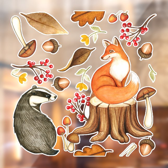 Fall Leaves Badger & Fox  Window Cling (Sheet 2)