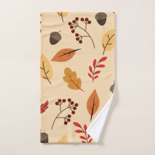 Fall Leaves Berries and Acorns Autumn Pattern Hand Towel