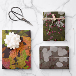 Fall Leaves, Berries and Foliage Wrapping Paper Sheet