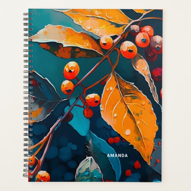 Fall leaves & berry painted Woodland autumn nature Planner (Front)