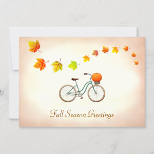 Fall Leaves & Bike with Pumpkin Greetings Card