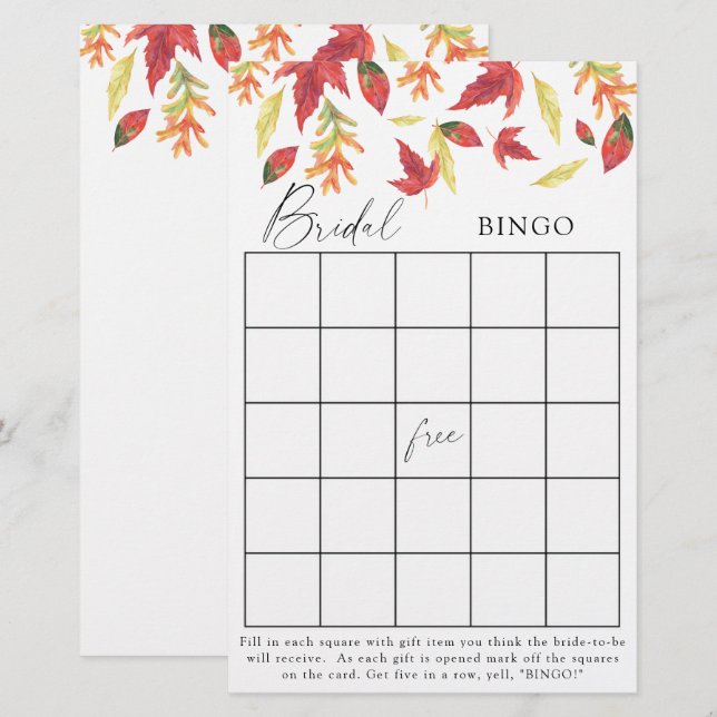 Fall leaves - Bridal shower bingo game (Front/Back)