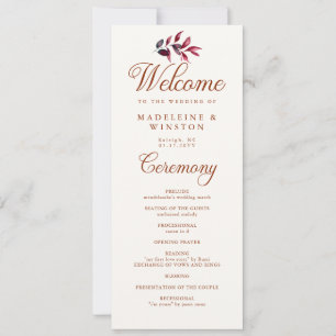 Fall Leaves Burgundy Elegant Chic Wedding Program