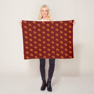 Fall Leaves BURGUNDY Orange Rustic Fleece Blanket