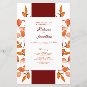 Fall Leaves Burnt Orange Wedding Program