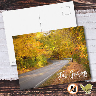 Fall Leaves Curvy Road Customizable Postcard