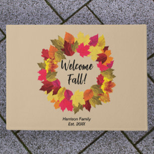 Fall leaves custom family name welcome doormat