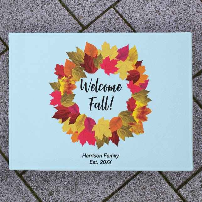 Fall leaves custom family name welcome doormat (Creator Uploaded)