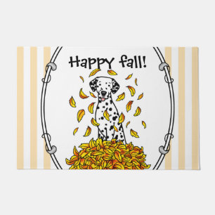 Fall Leaves Dalmatian (black 1) Dog Playing Cute Doormat