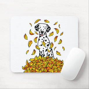 Fall Leaves Dalmatian (black 1) Dog Playing Cute Mouse Pad
