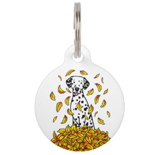 Fall Leaves Dalmatian (black 1) Dog Playing Cute Pet Tag