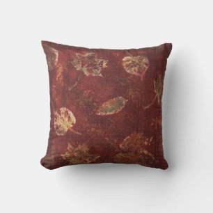 Fall Leaves Deep Maroon Gold Primitive Tartan Outdoor Pillow