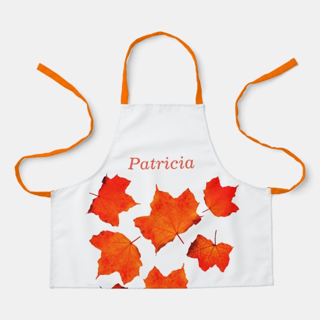 Fall Leaves Deep Orange Autumn Thanksgiving Name Apron (Front)