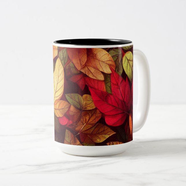 Fall Leaves Design Two-Tone Coffee Mug (Front Right)