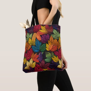 Fall Leaves Embroidered Pattern  Tote Bag