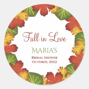 Fall Leaves Fall in Love Bridal Shower  Classic Round Sticker