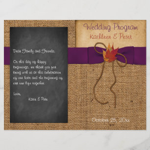 Fall Leaves FAUX Burlap Chalkboard Wedding Program