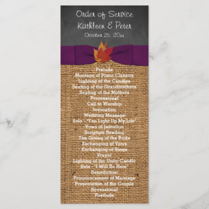 Fall Leaves FAUX Burlap Chalkboard Wedding Program