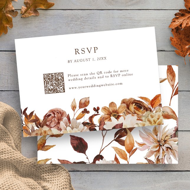 Fall Leaves Floral QR Code RSVP Card (Modern Fall Leaves Floral QR Code RSVP Card by Painted Paperie
)