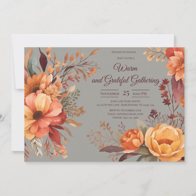Fall Leaves Floral Thanksgiving Friendsgiving  Invitation (Front)