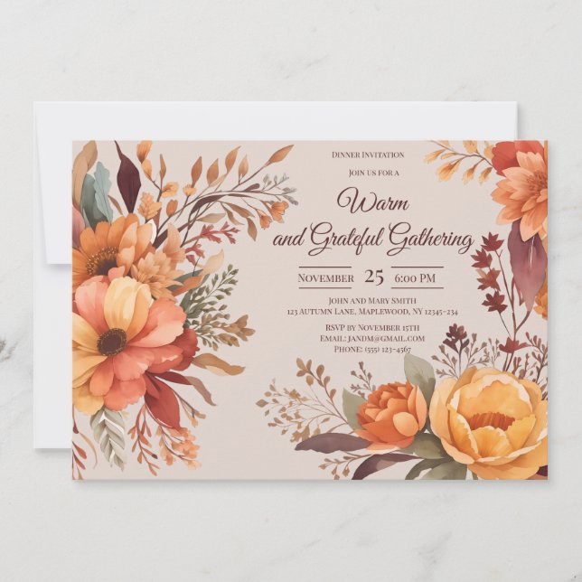 Fall Leaves Floral Thanksgiving Friendsgiving  Invitation (Front)