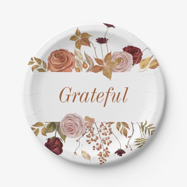 Fall Leaves Floral Thanksgiving Friendsgiving Paper Plate (Front)