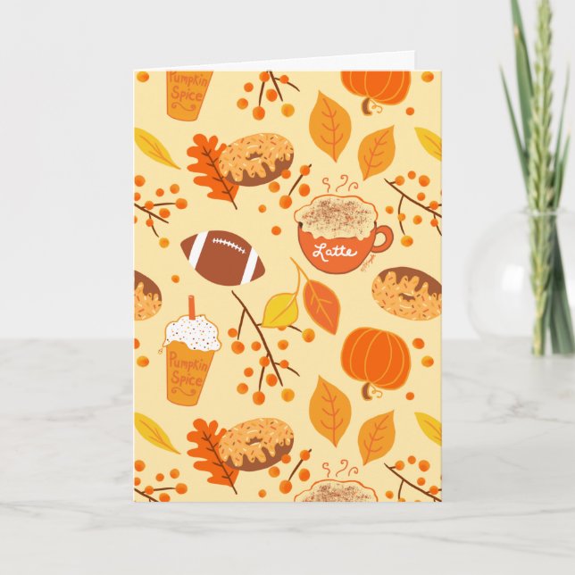 Fall Leaves Football and Pumpkin Spice Pattern Card (Front)